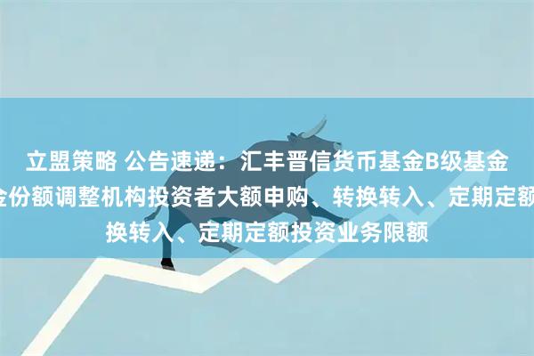 立盟策略 公告速递：汇丰晋信货币基金B级基金份额和C级基金份额调整机构投资者大额申购、转换转入、定期定额投资业务限额