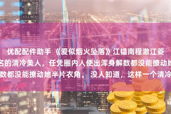 优配配件助手 《爱似烟火坠落》江韫南程澈江菱悦 江韫南是港城出了名的清冷美人，任凭圈内人使出浑身解数都没能撩动她半片衣角。 没人知道，这样一个清冷出尘的美人